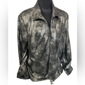 Alia Faux Black Silver Snakeskin Look Jacket Women’s Size 14 Full Zip Lightwt